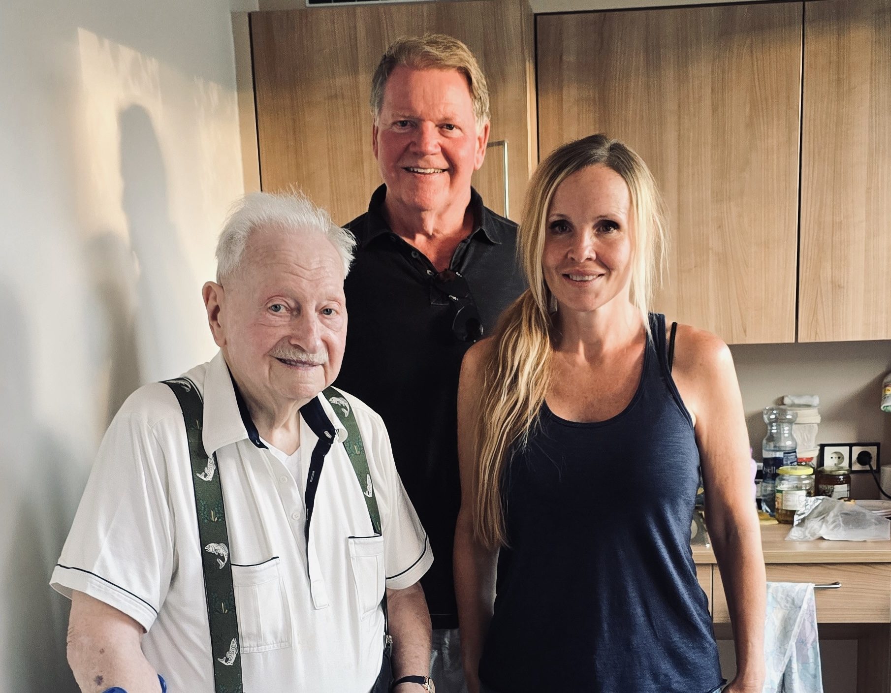 Erich, a Dachau survivor, with Tom Breen, son of a 42nd Rainbow Division liberator, and historian Erin Faith Allen